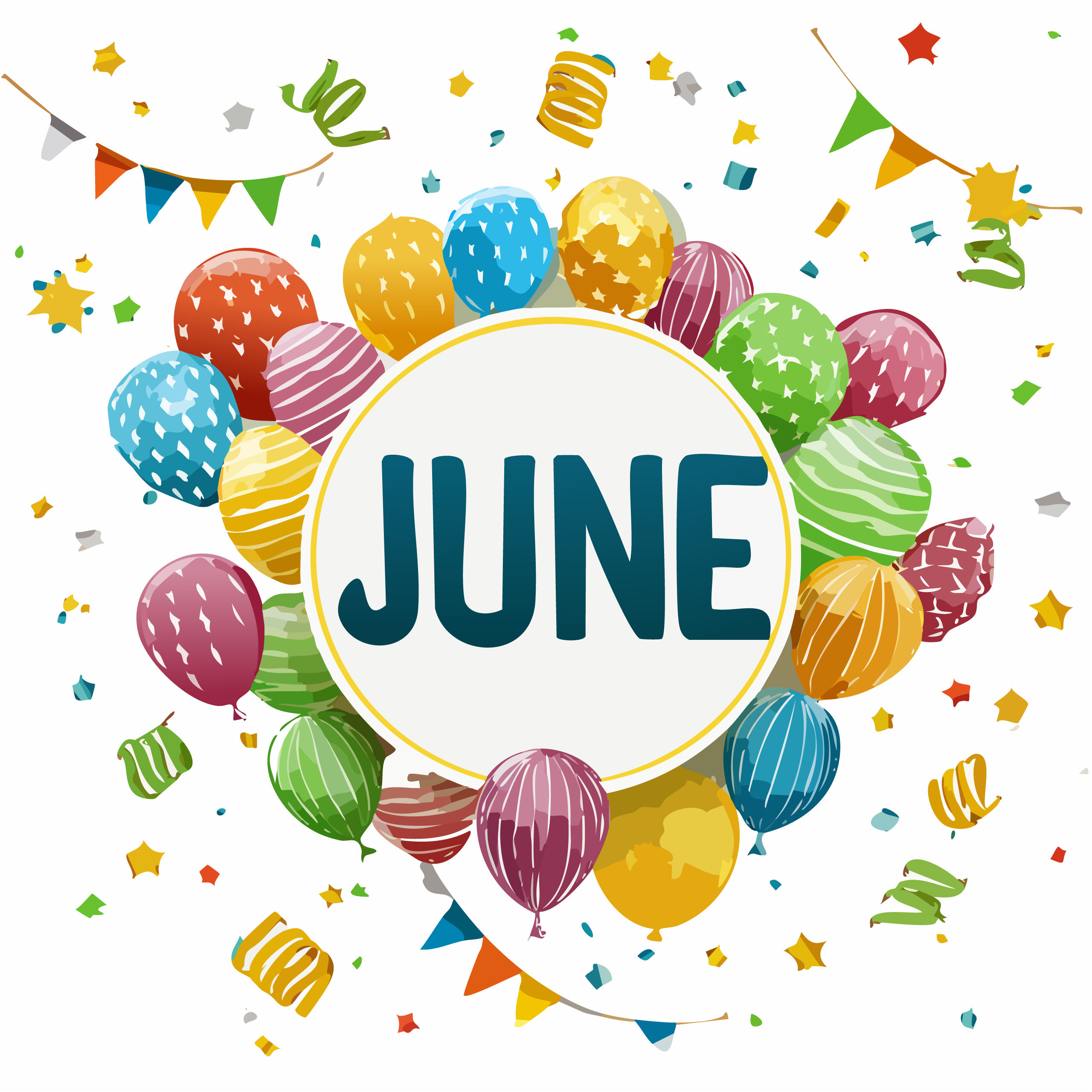 June birthday balloons and streamers